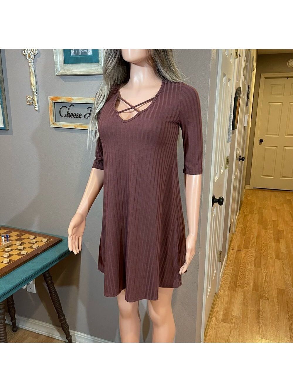 Mauve pink ribbed swing dress or tunic